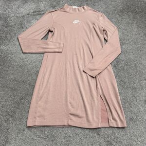 Nike Air Long Sleeve T-Shirt Dress Womens Medium Pink Knee Length Slit Stretch